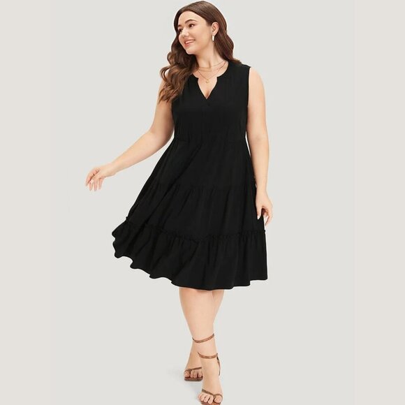 NWT BloomChic Black Supersoft Essentials Notched Ruffle Layered Sleeveless Dress - Picture 2 of 5